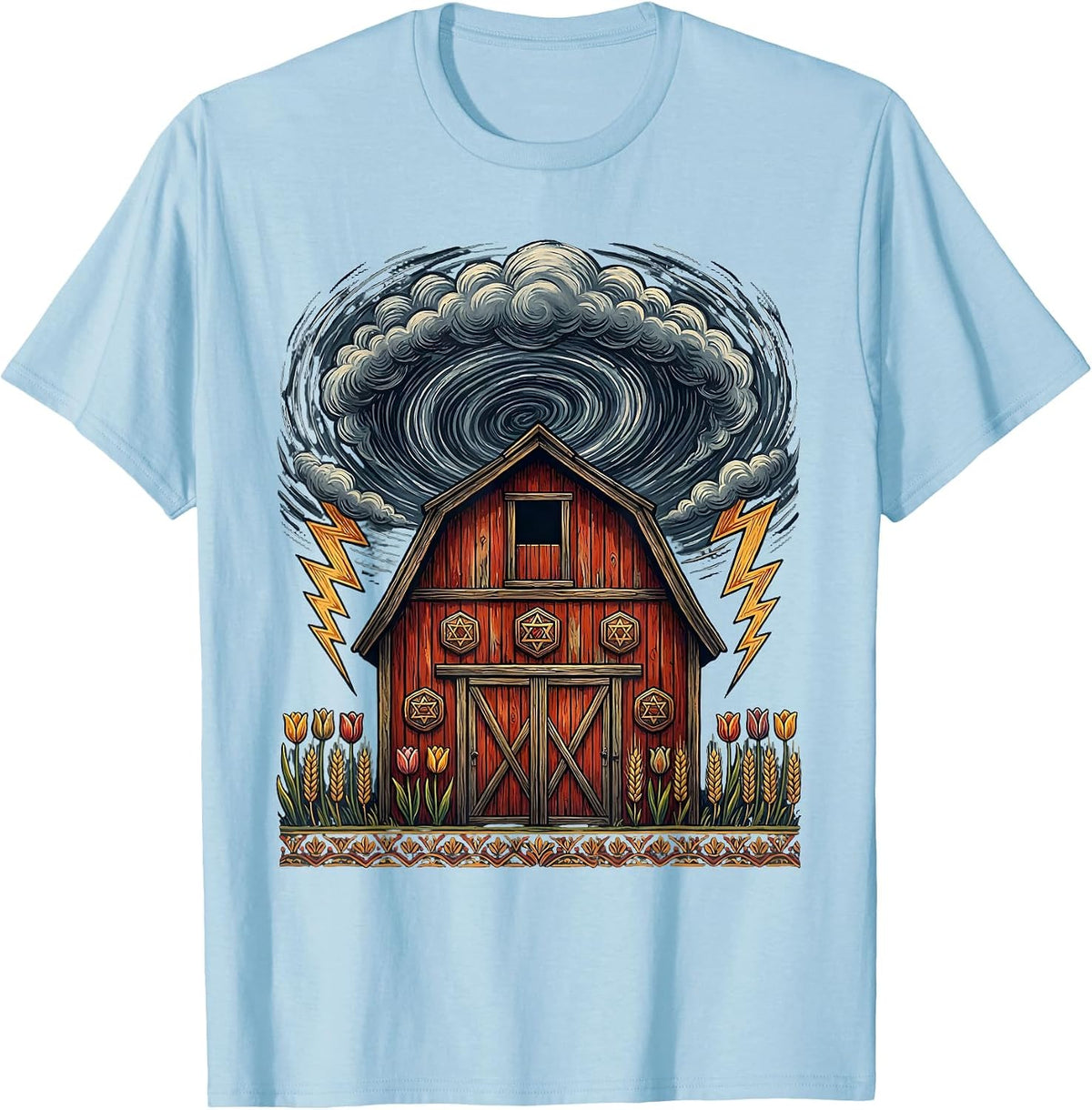 Men's Old Barn Storm Clouds Dramatic Rural Illustration T-Shirt - Baby Blue