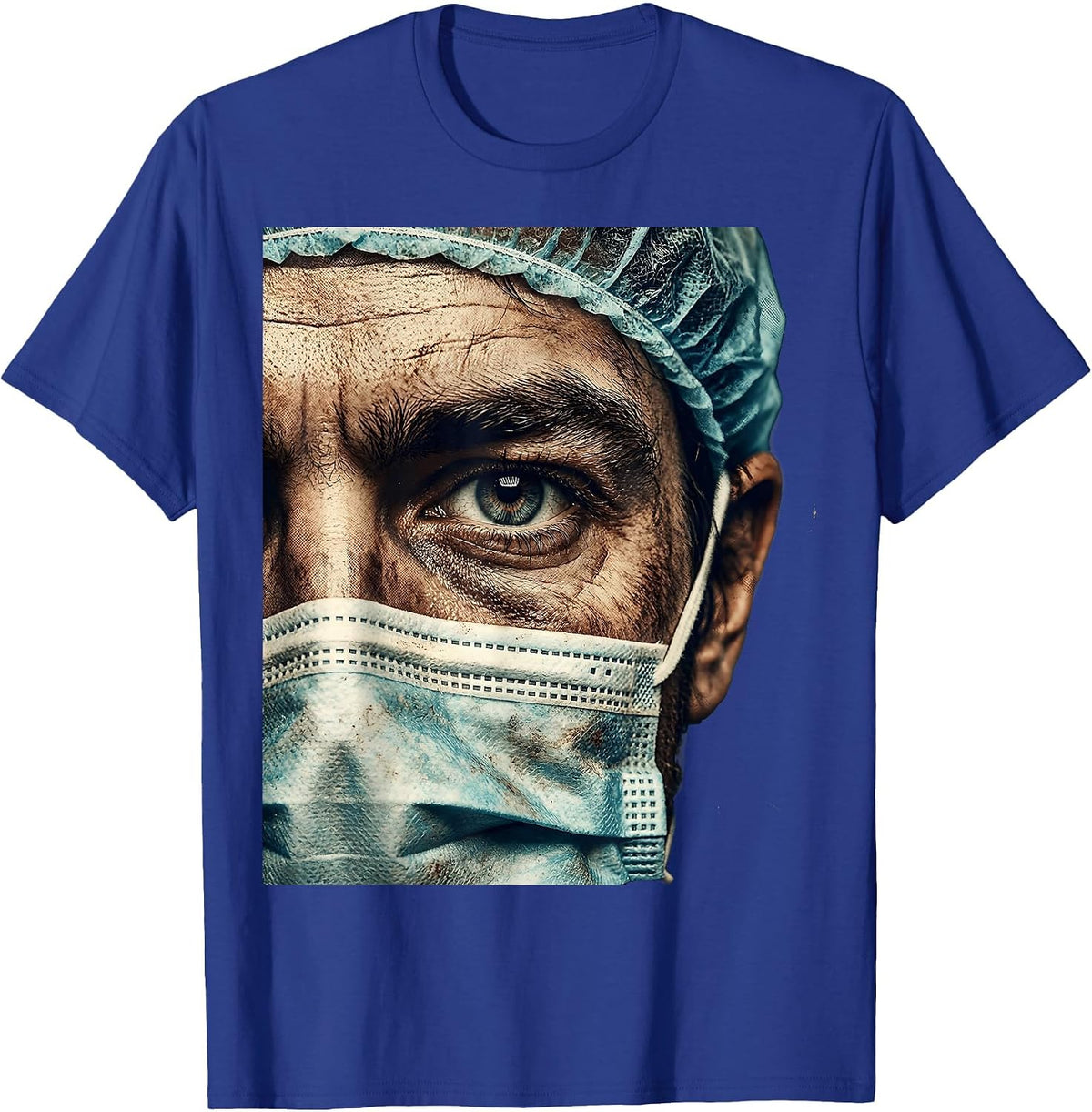 ER Nurse Close-Up Eye Surgical Mask Scrub Cap T-Shirt - Royal Blue