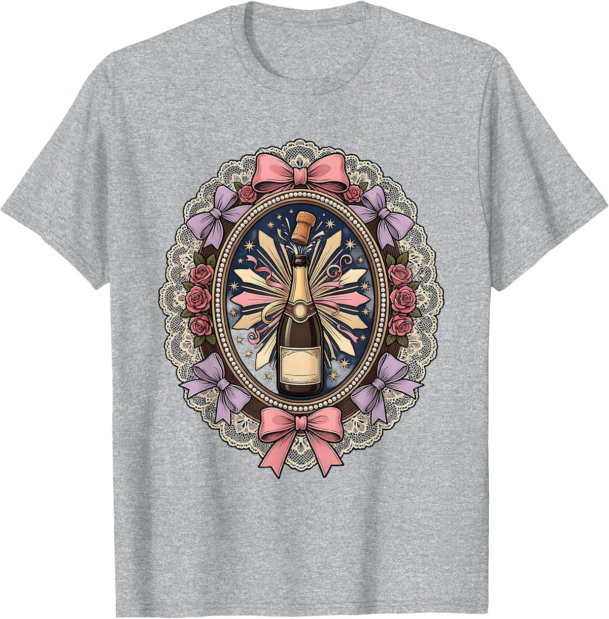 Men's Birthday Champagne Bottle Popping Fireworks Design T-Shirt - Heather Grey