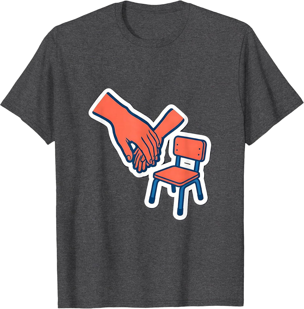 Men's Hand in Hand Paraprofessional Teacher Appreciation Sticker T-Shirt - Dark Heather Grey