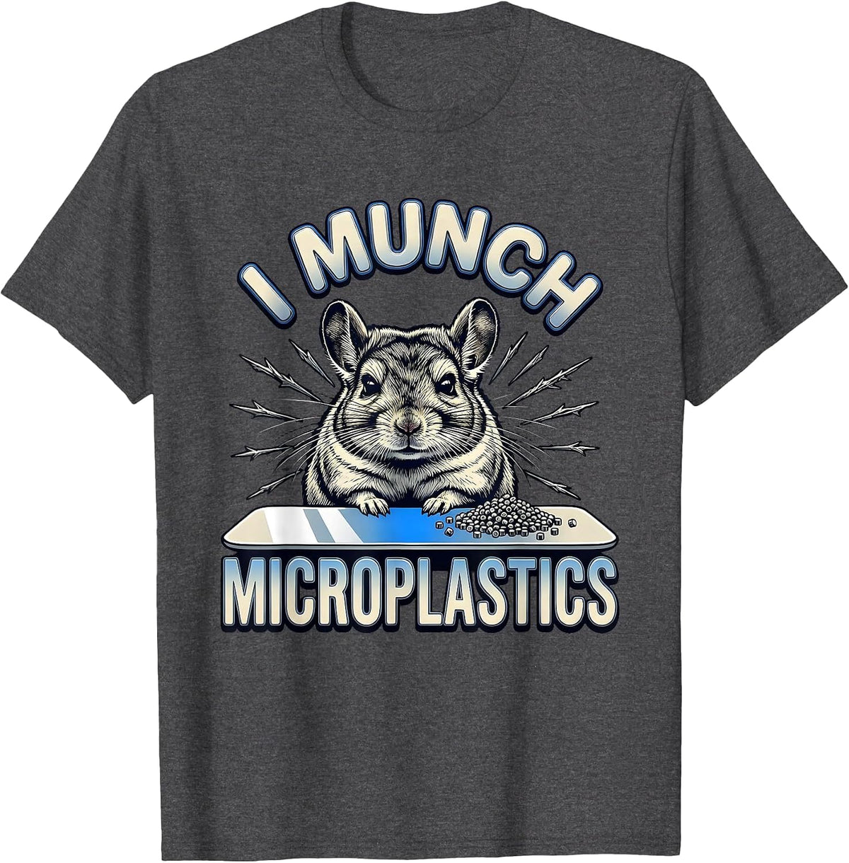 Men's I Munch Microplastics Funny Chinchilla Meme Absurdist Humor T-Shirt - Dark Heather Grey