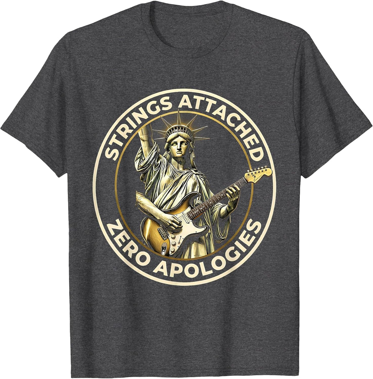 Strings Attached Zero Apologies Band Music Tee T-Shirt - Dark Heather Grey