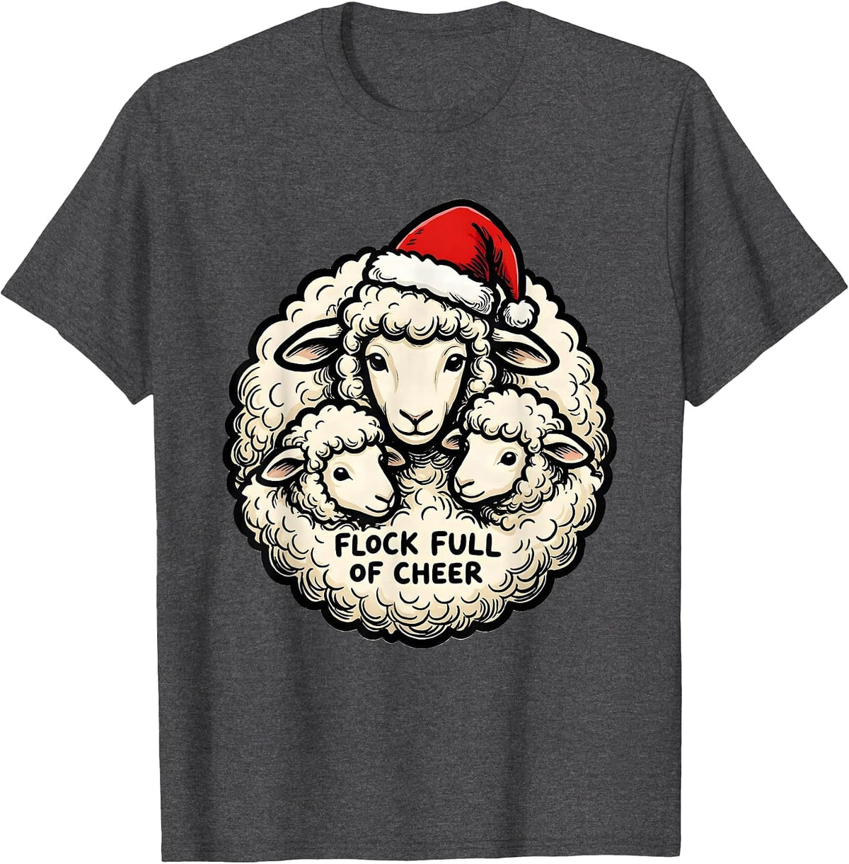 Men's Flock Full Of Cheer Funny Sheep Christmas Pun Novelty Gift T-Shirt - Dark Heather Grey
