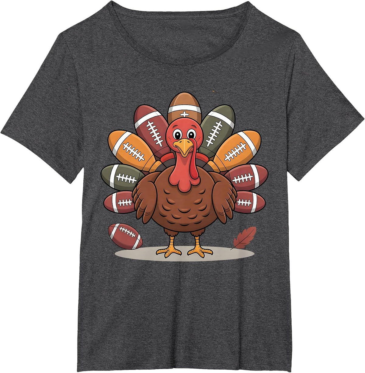 Thankful Football Turkey Thanksgiving Fall Boys Men Women T-Shirt - Dark Heather Grey