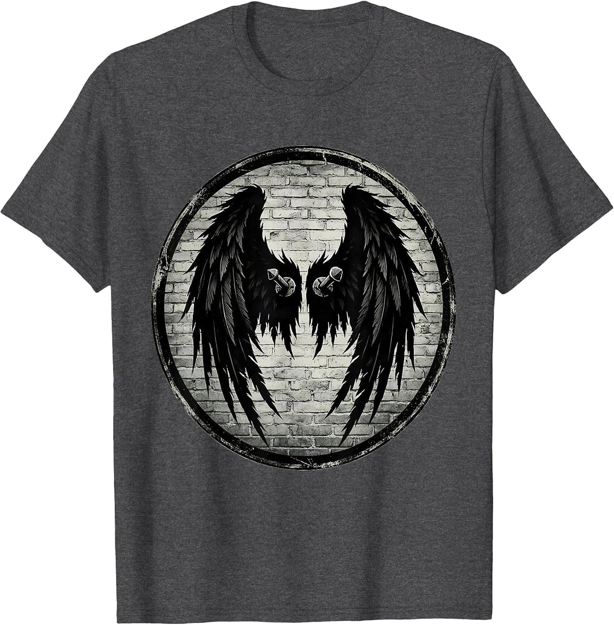 Men's Grunge Torn Angel Wings Pinned to Wall Art T-Shirt - Dark Heather Grey