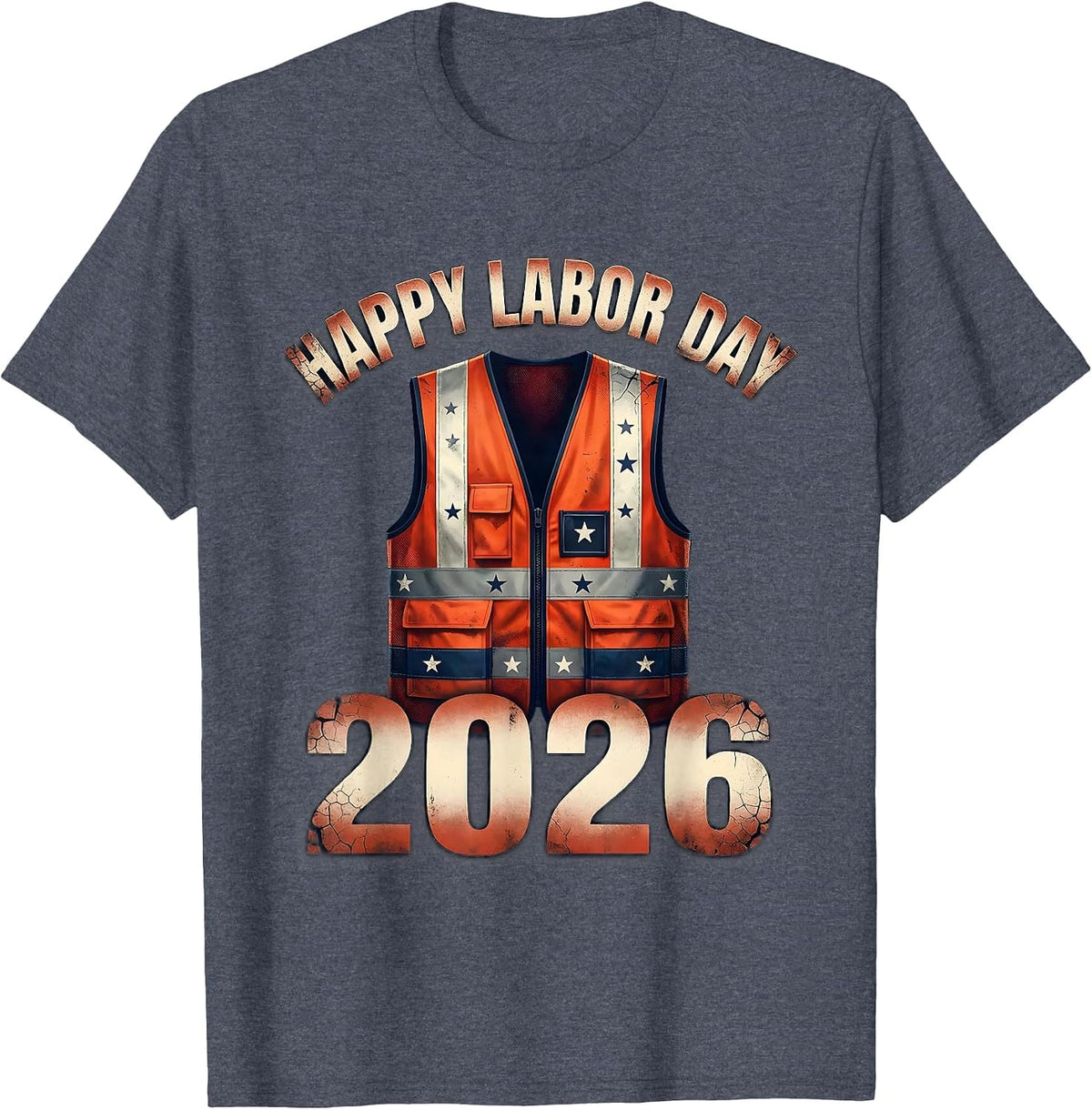 Happy Labor Day 2026 Distressed Patriotic Union Worker Gift T-Shirt - Heather Blue