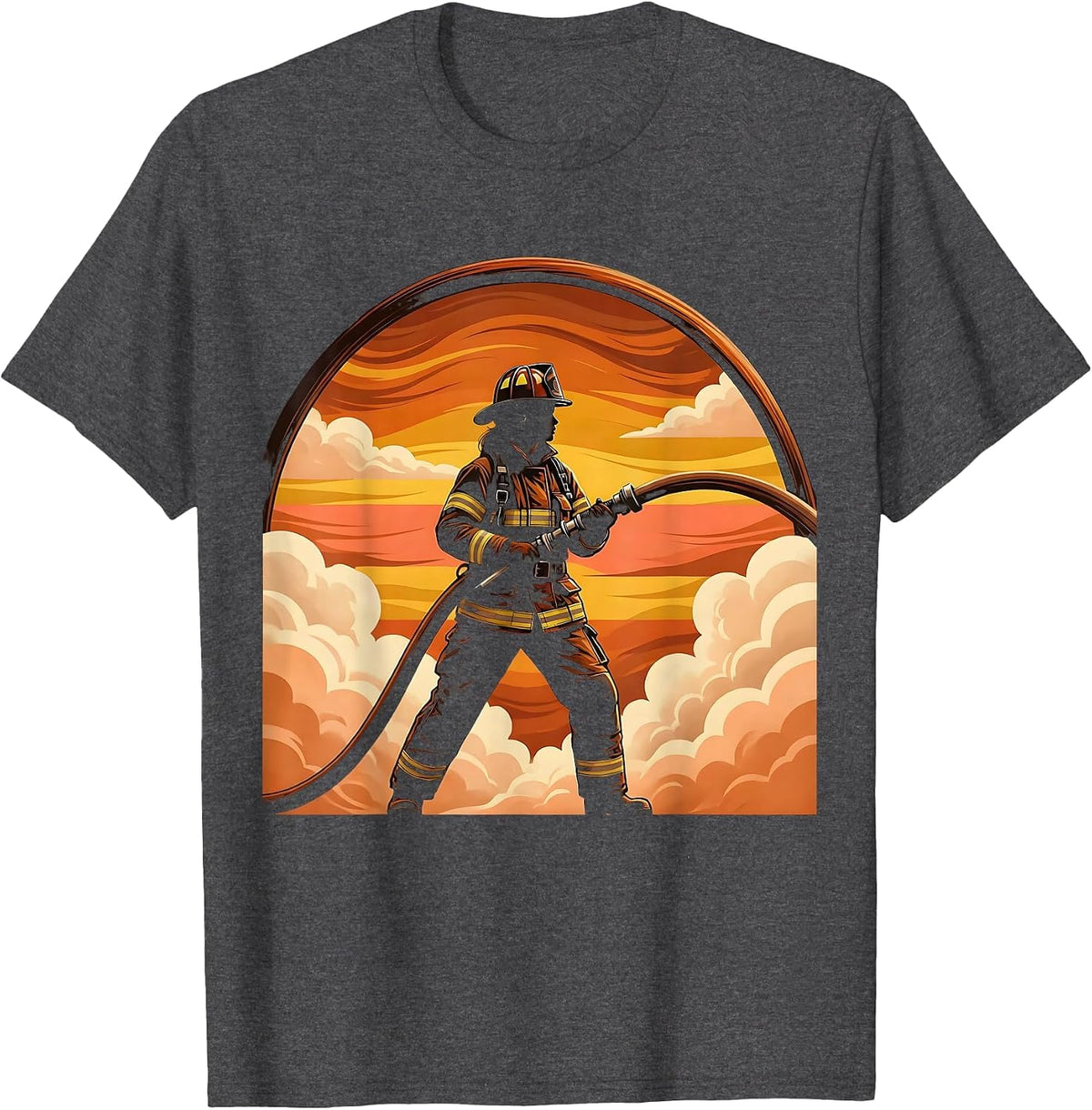 Firefighter Labor Day Graphic Illustration T-Shirt - Dark Heather Grey