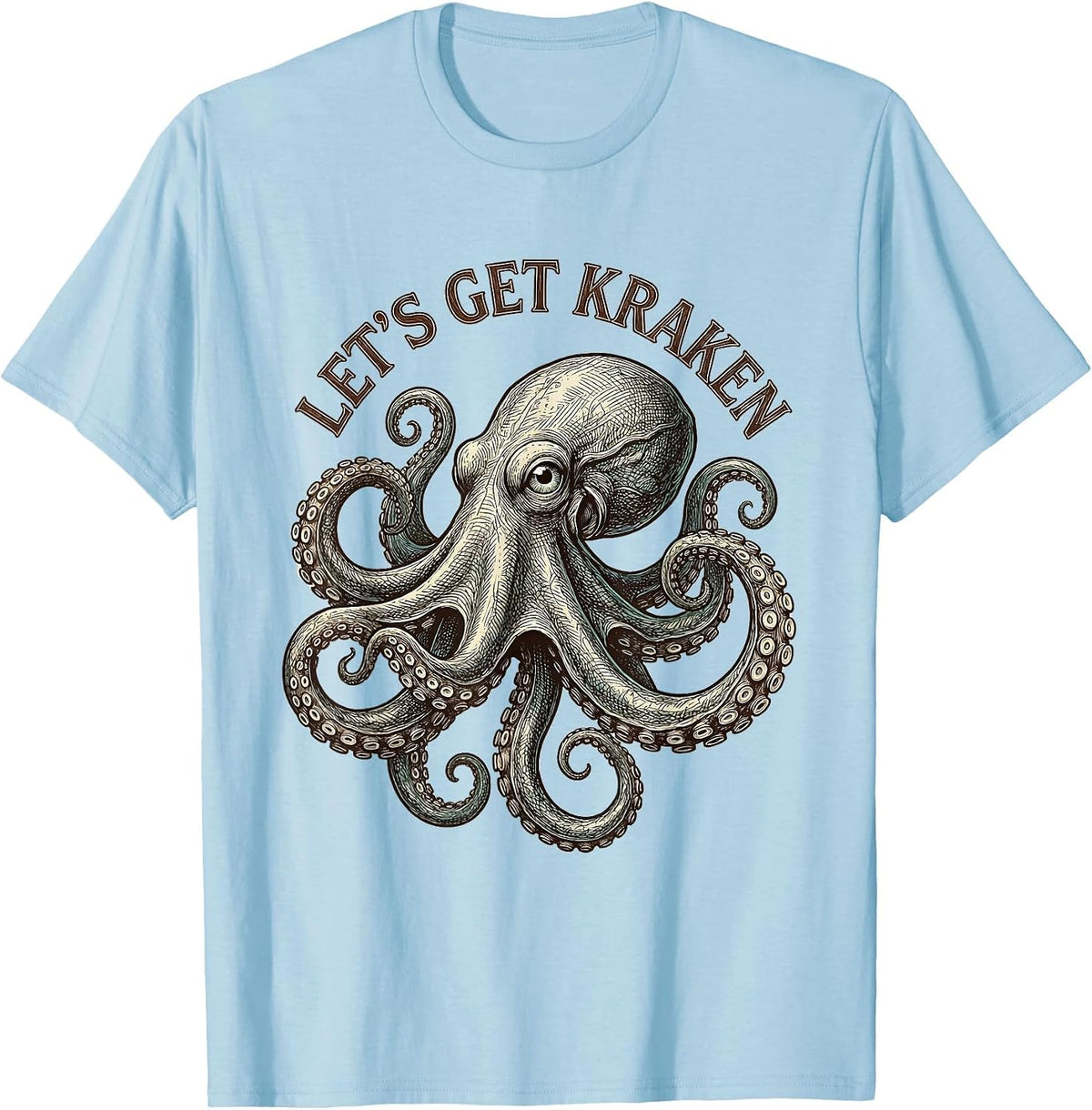 Men's Let's Get Kraken Crosshatch Octopus Etching Marine Biology T-Shirt - Baby Blue