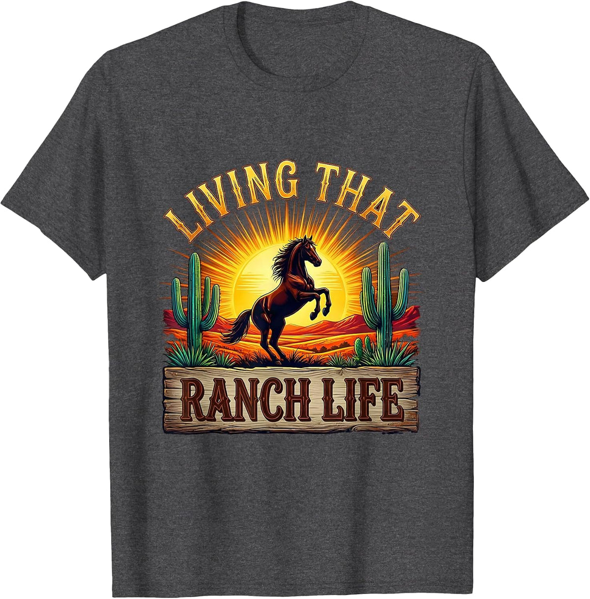 Living That Ranch Life Western Graphic Design T-Shirt - Dark Heather Grey