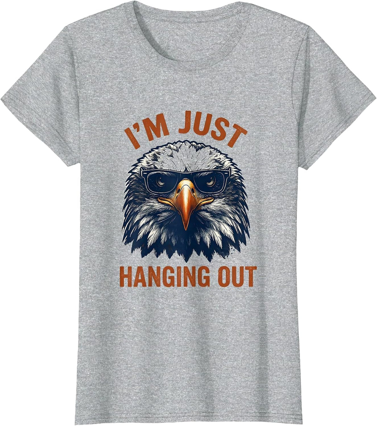 I'm Just Hanging Out Rubber Stamp Bald Eagle Sunglasses T-Shirt - Heather Grey