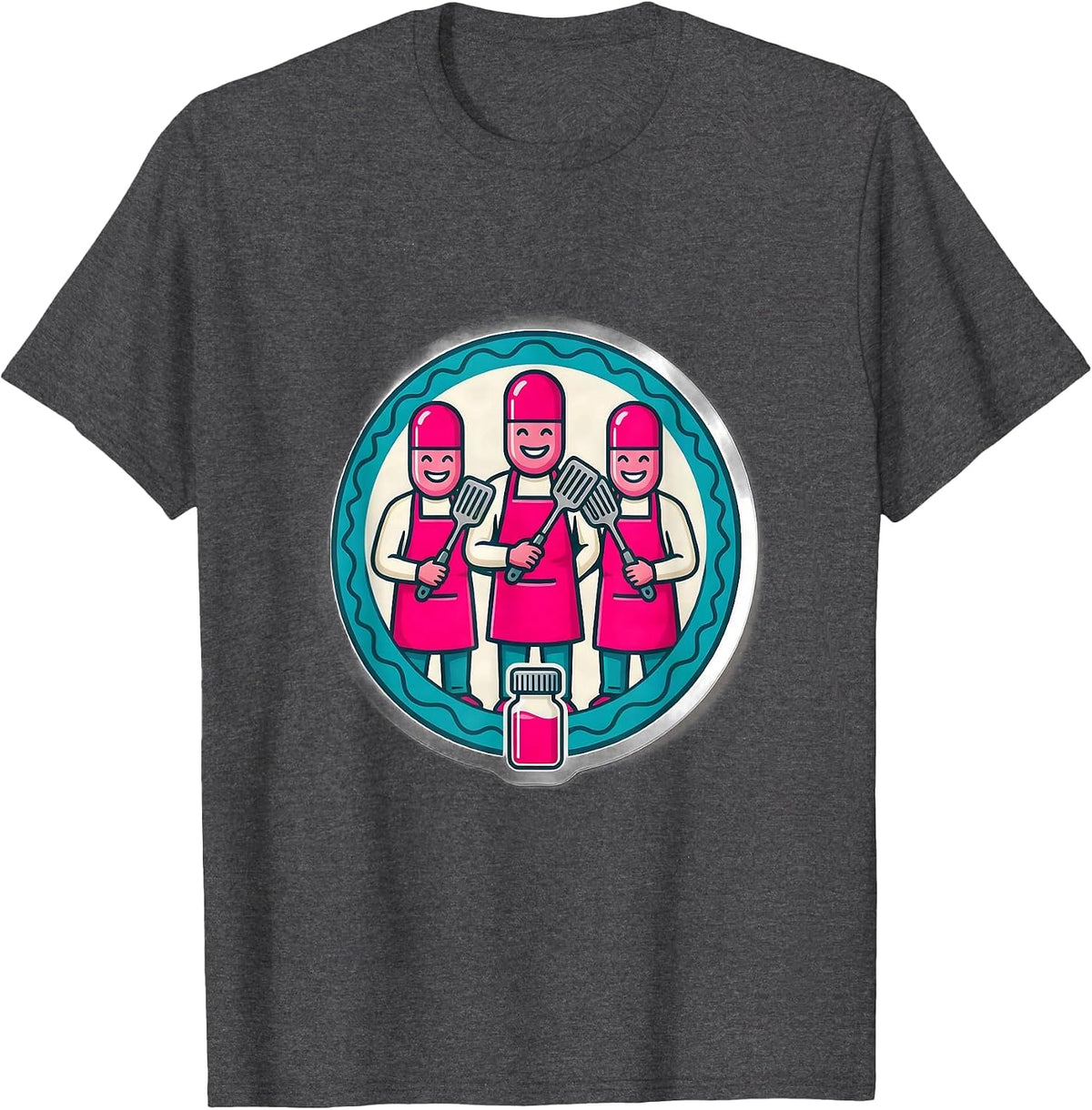 Men's Cute Pharmacy Tech Crew Capsule Figures Sticker Style T-Shirt - Dark Heather Grey