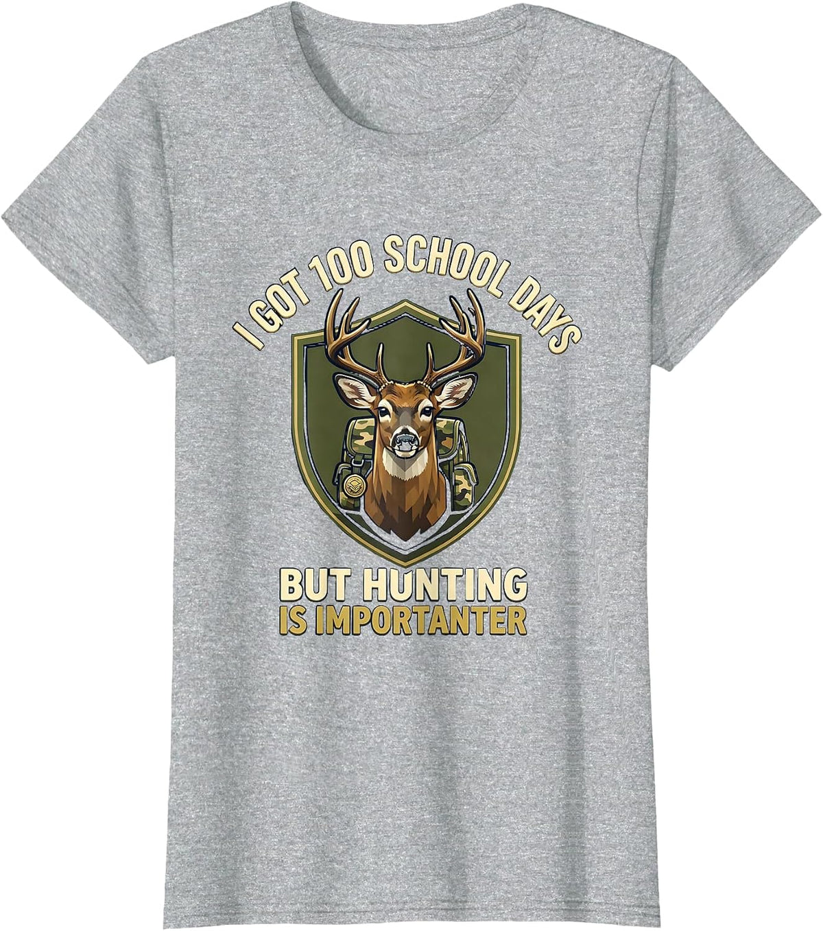 I Got 100 School Days, But Hunting Is Importanter Camo T-Shirt - Heather Grey