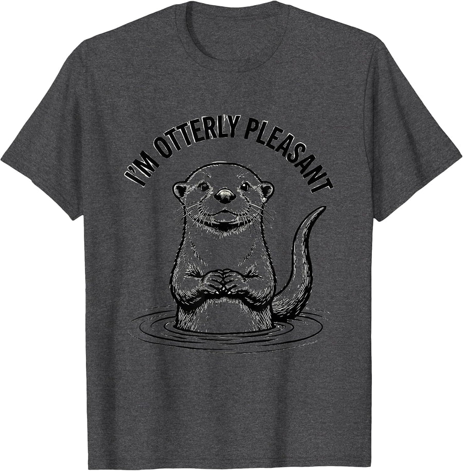 Men's I'm Otterly Pleasant Funny Otter Lover Pun Humor T-Shirt - Dark Heather Grey