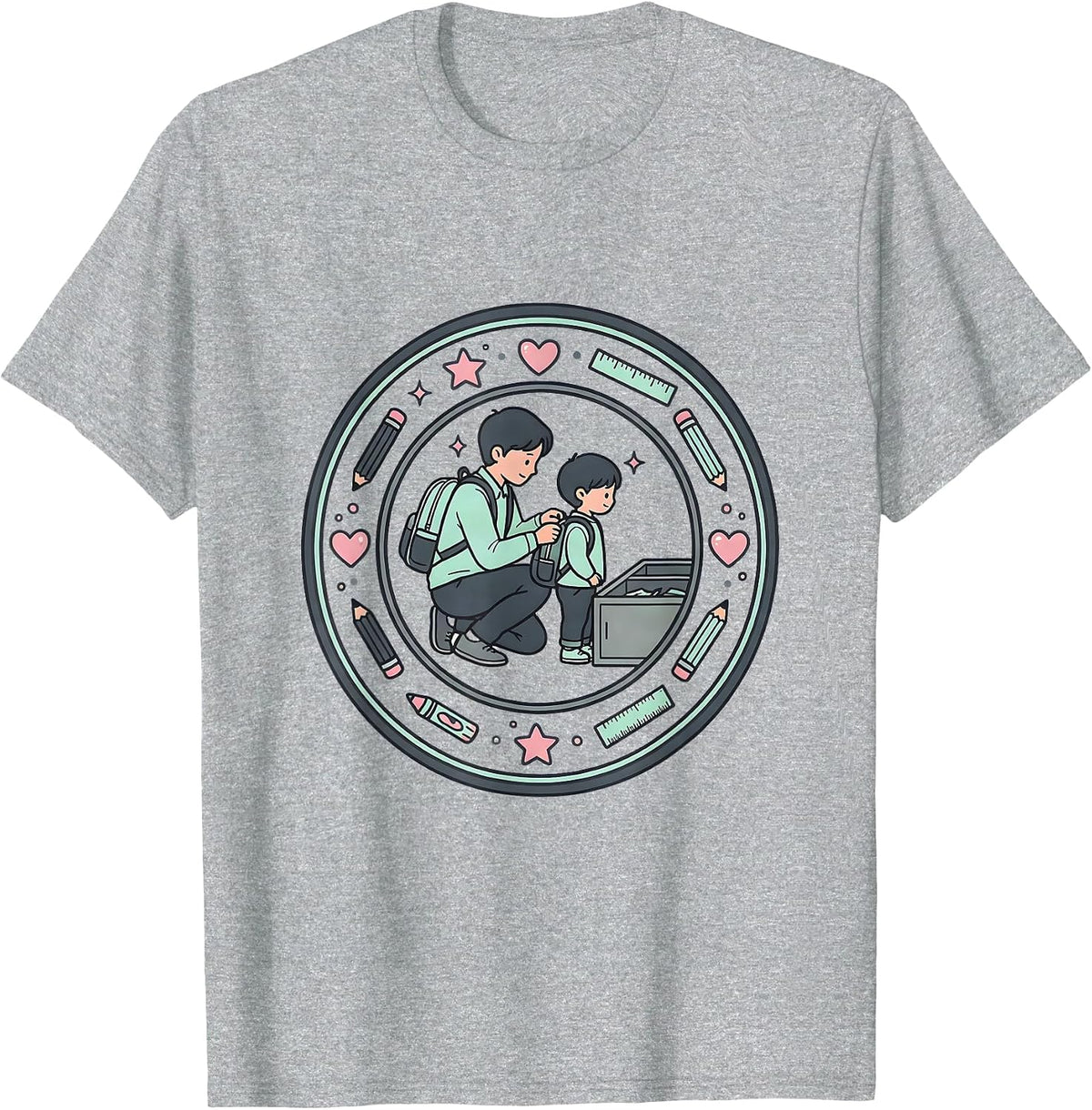 Men's Para Squad Kawaii Doodle Teacher Aide Appreciation T-Shirt - Heather Grey