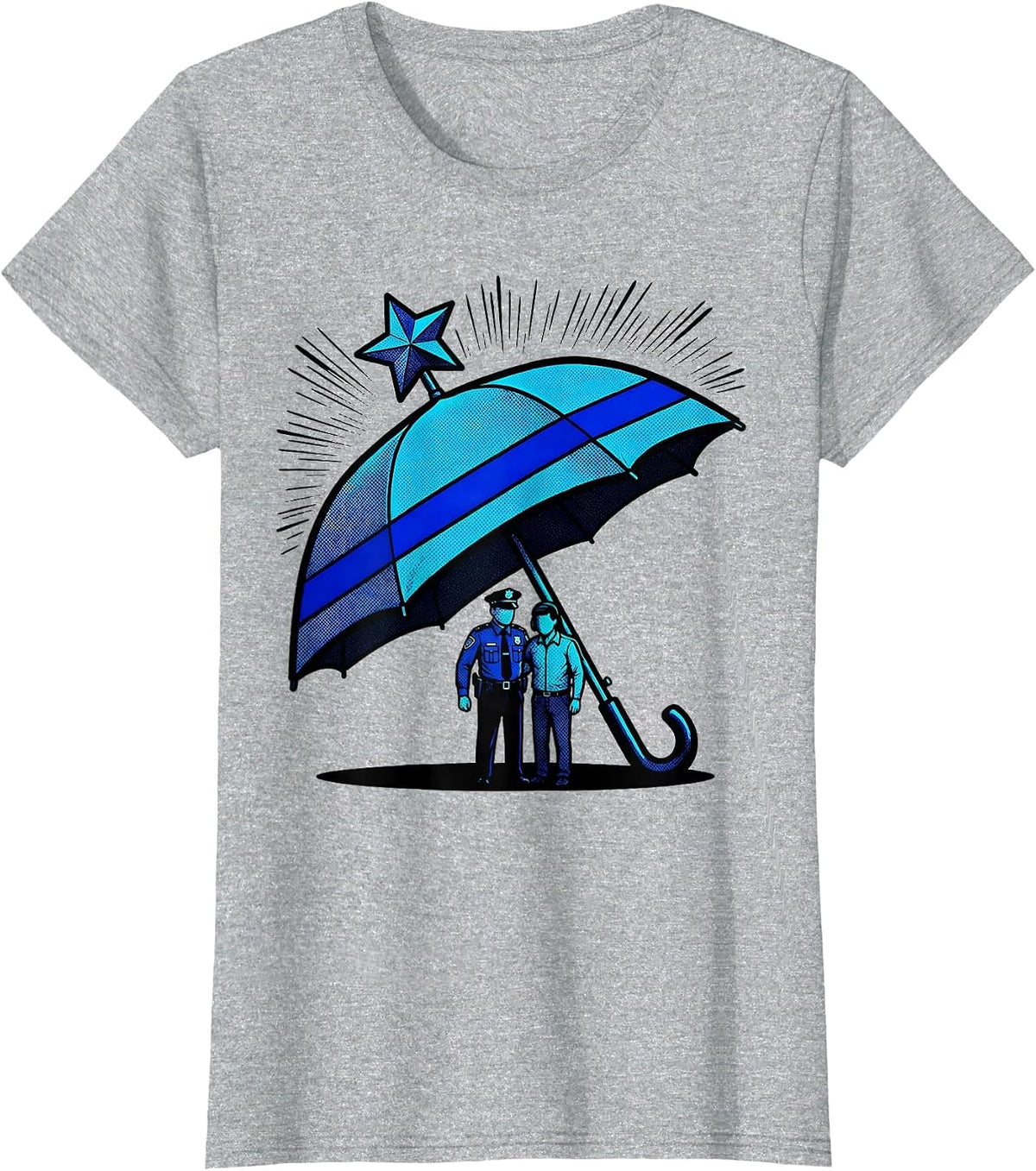 Women's Thin Blue Line Umbrella Officer Supporter Pop Art T-Shirt - Heather Grey