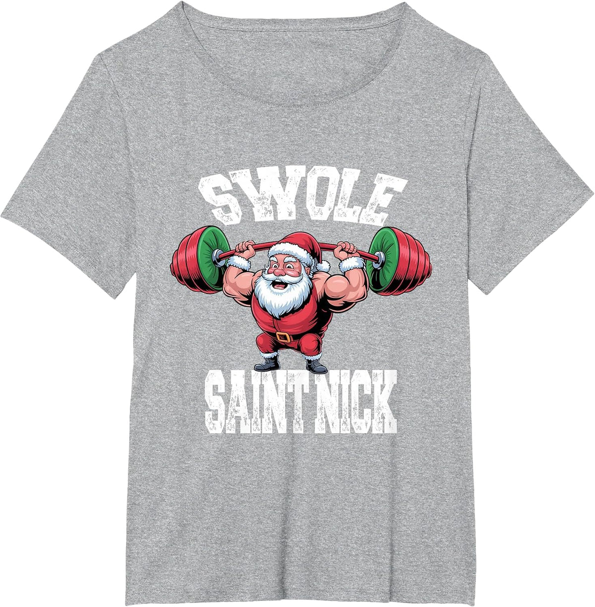 Weight Lifting Santa Claus Swole Saint Nick Pun Gym Joke T-Shirt - Heather Grey