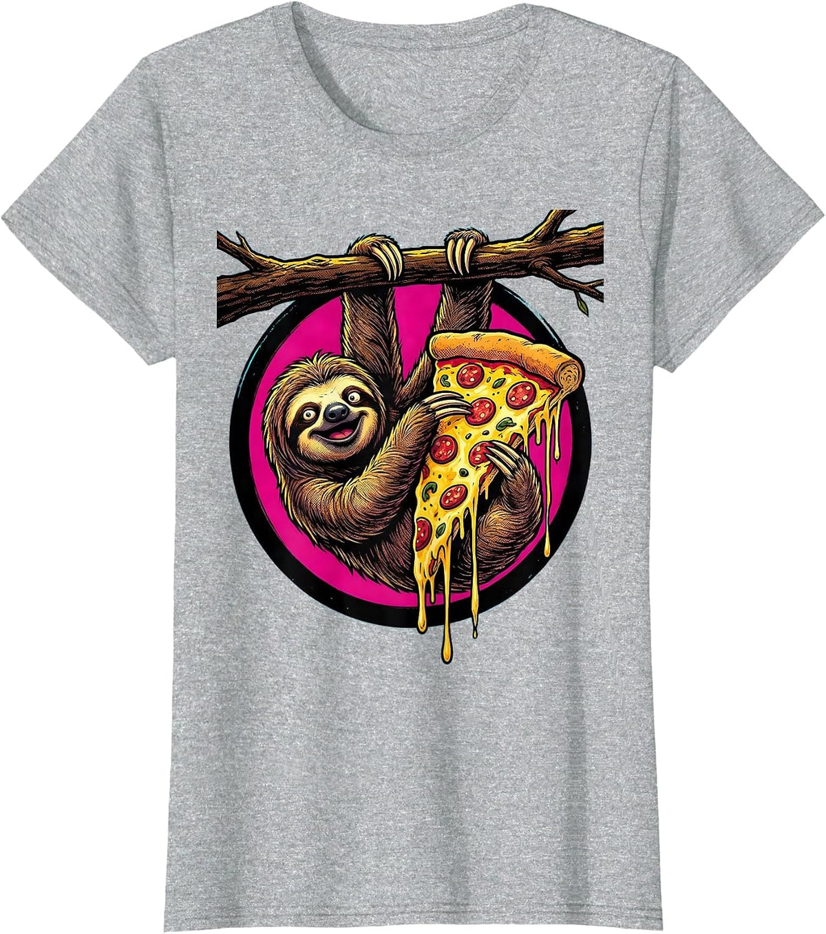 Upside Down Sloth Pizza Lover Funny Graphic T-Shirt - Heather Grey