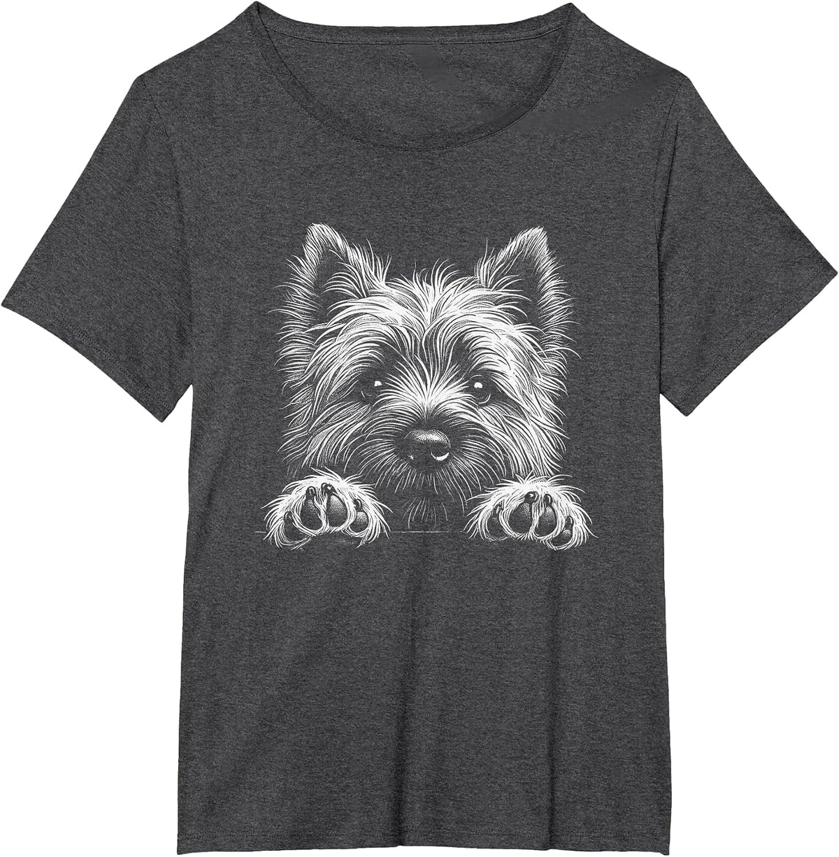 Cairn Terrier Dog Peeking Art Design T-Shirt - Dark Heather Grey