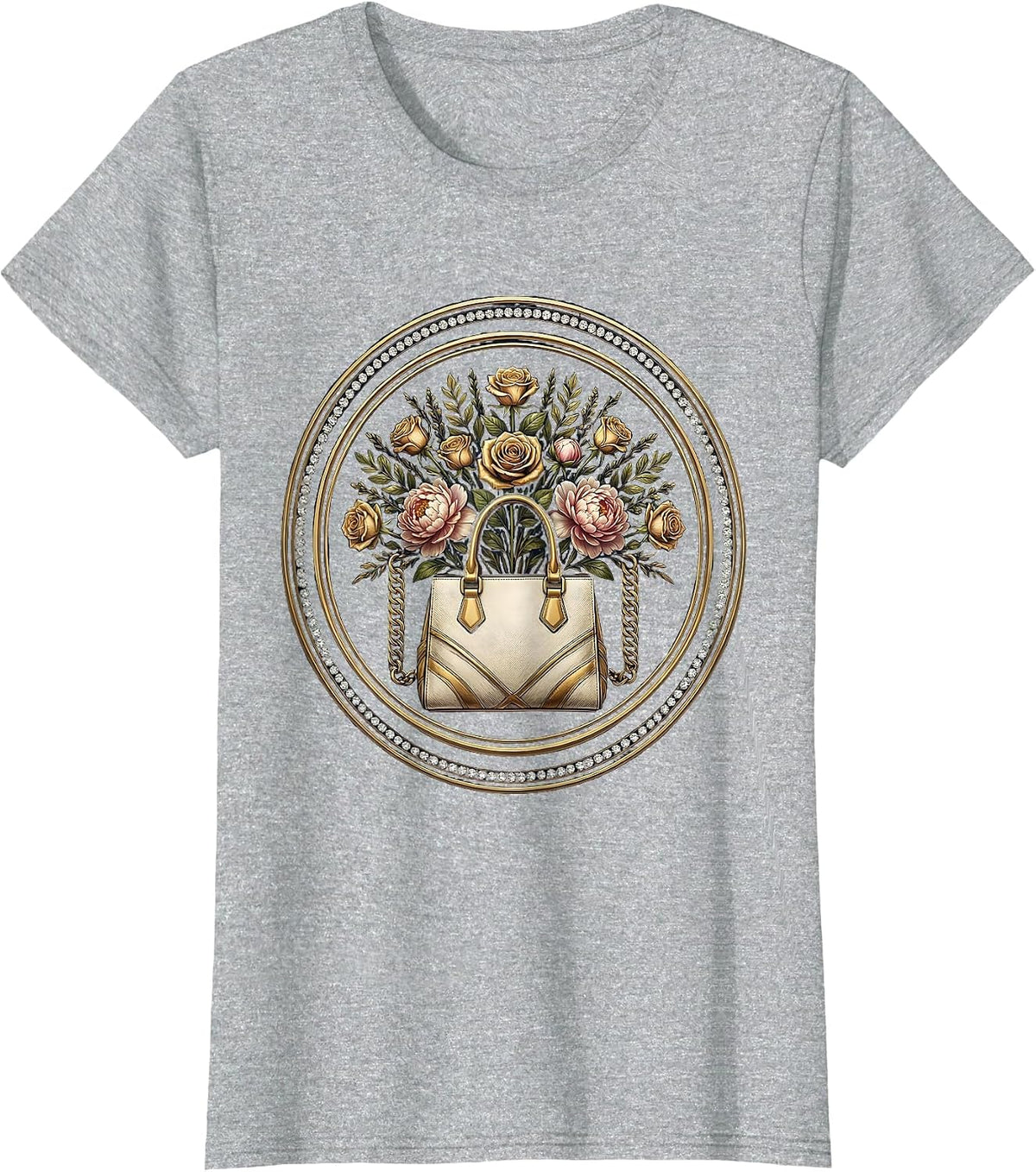 Gigi Floral Handbag Blooming Bouquet Graphic T-Shirt - Heather Grey