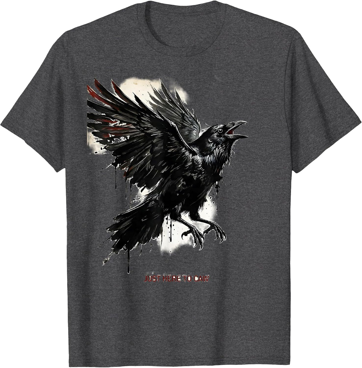 Just Here to Caw Funny Crow Bird Design T-Shirt - Dark Heather Grey