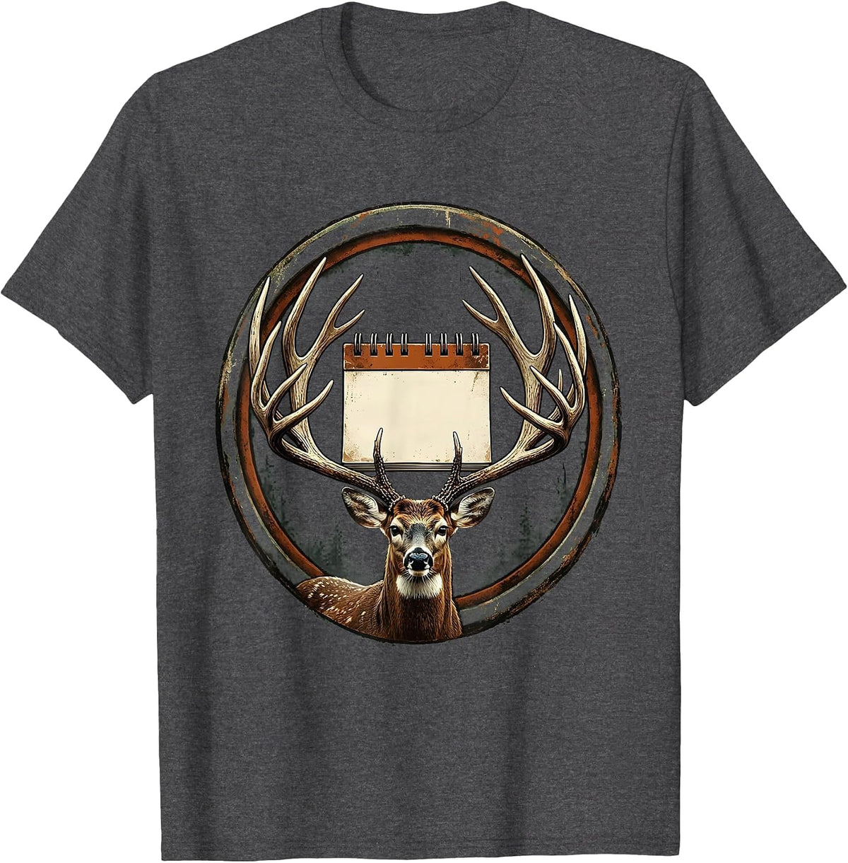Circular Badge Vintage Deer Hunting Dad Humor T-Shirt - Dark Heather Grey