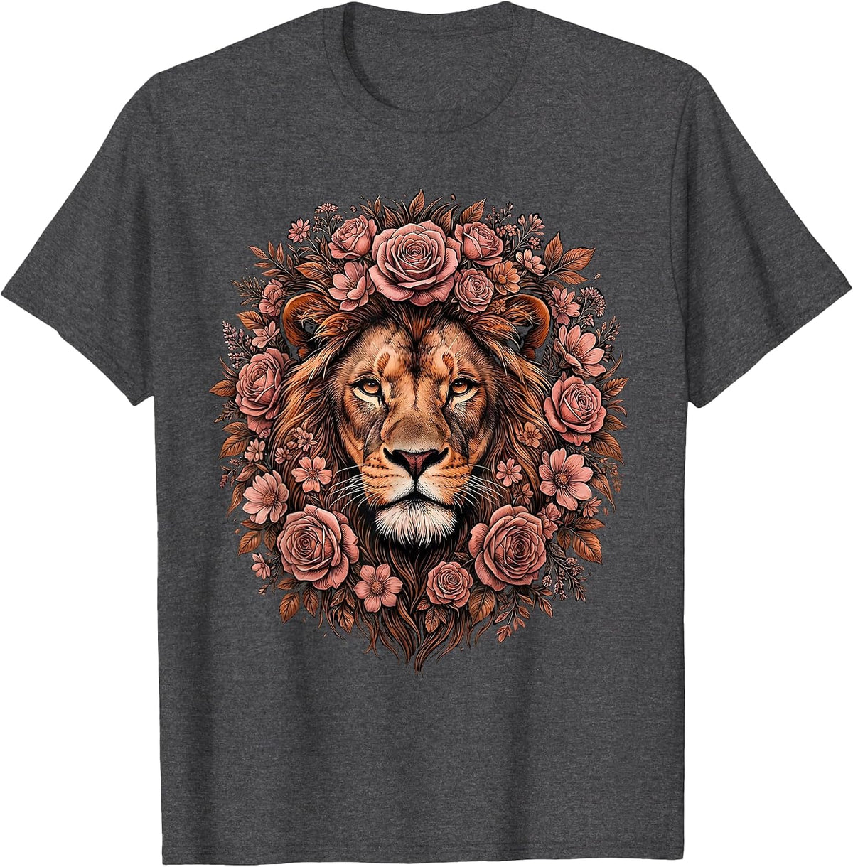Men's Gigi Bold Lioness Floral Mane Graphic Design T-Shirt - Dark Heather Grey