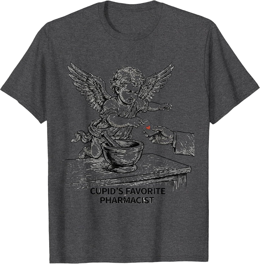 Men's Cupid's Favorite Pharmacist Funny Valentine Pharmacist Gift T-Shirt - Dark Heather Grey