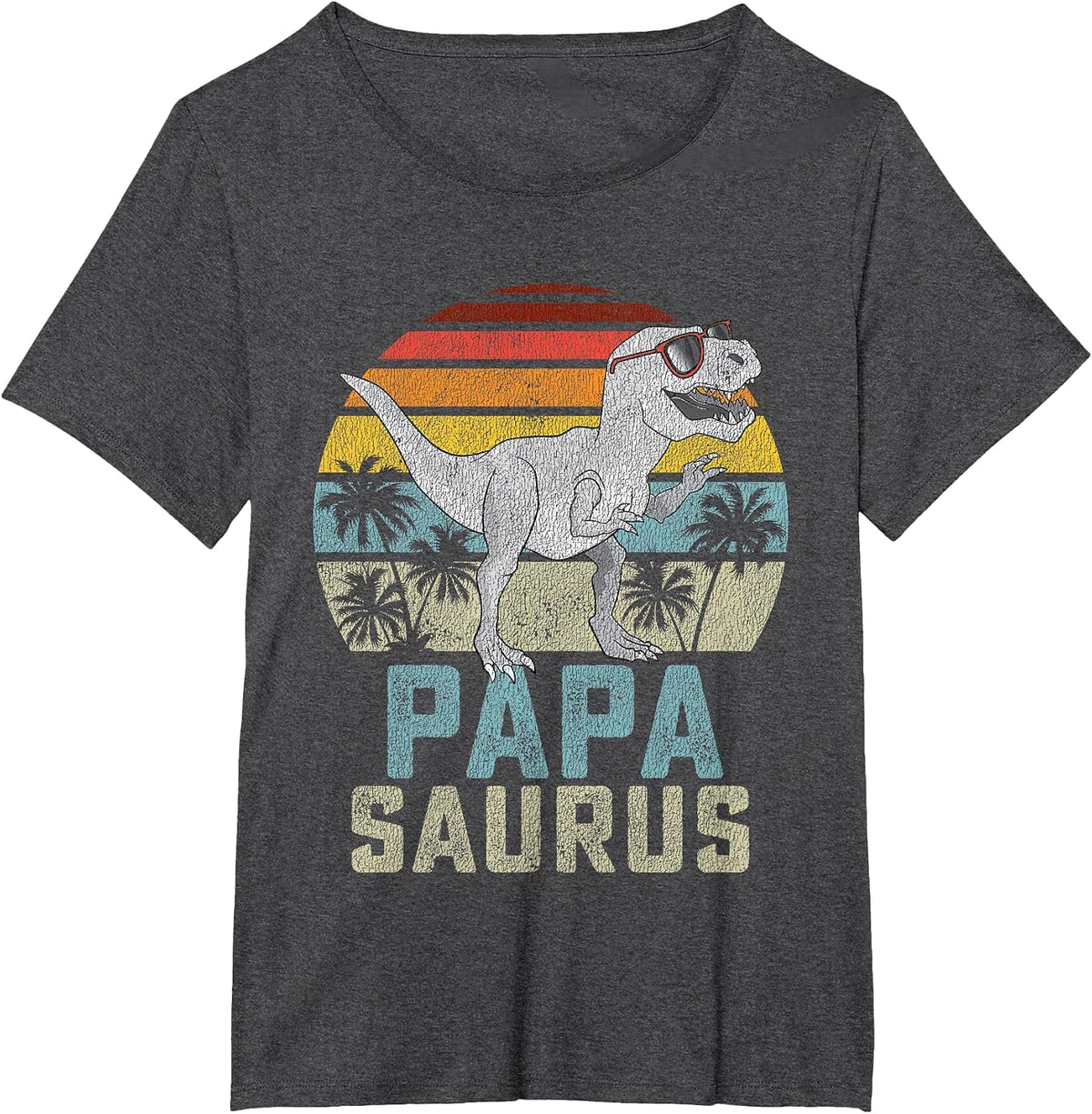 Papasaurus T Rex Dinosaur Papa Saurus Family Matching T-Shirt - Dark Heather Grey