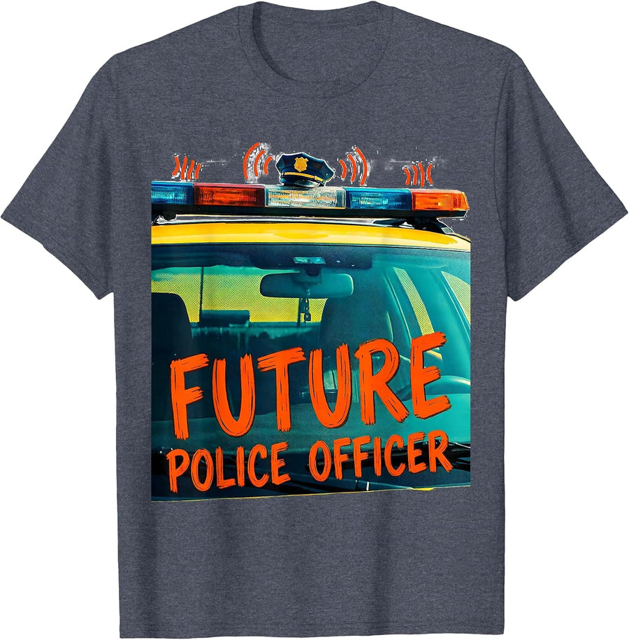 Future Police Officer Risograph Kids Police Costume Roleplay T-Shirt - Heather Blue