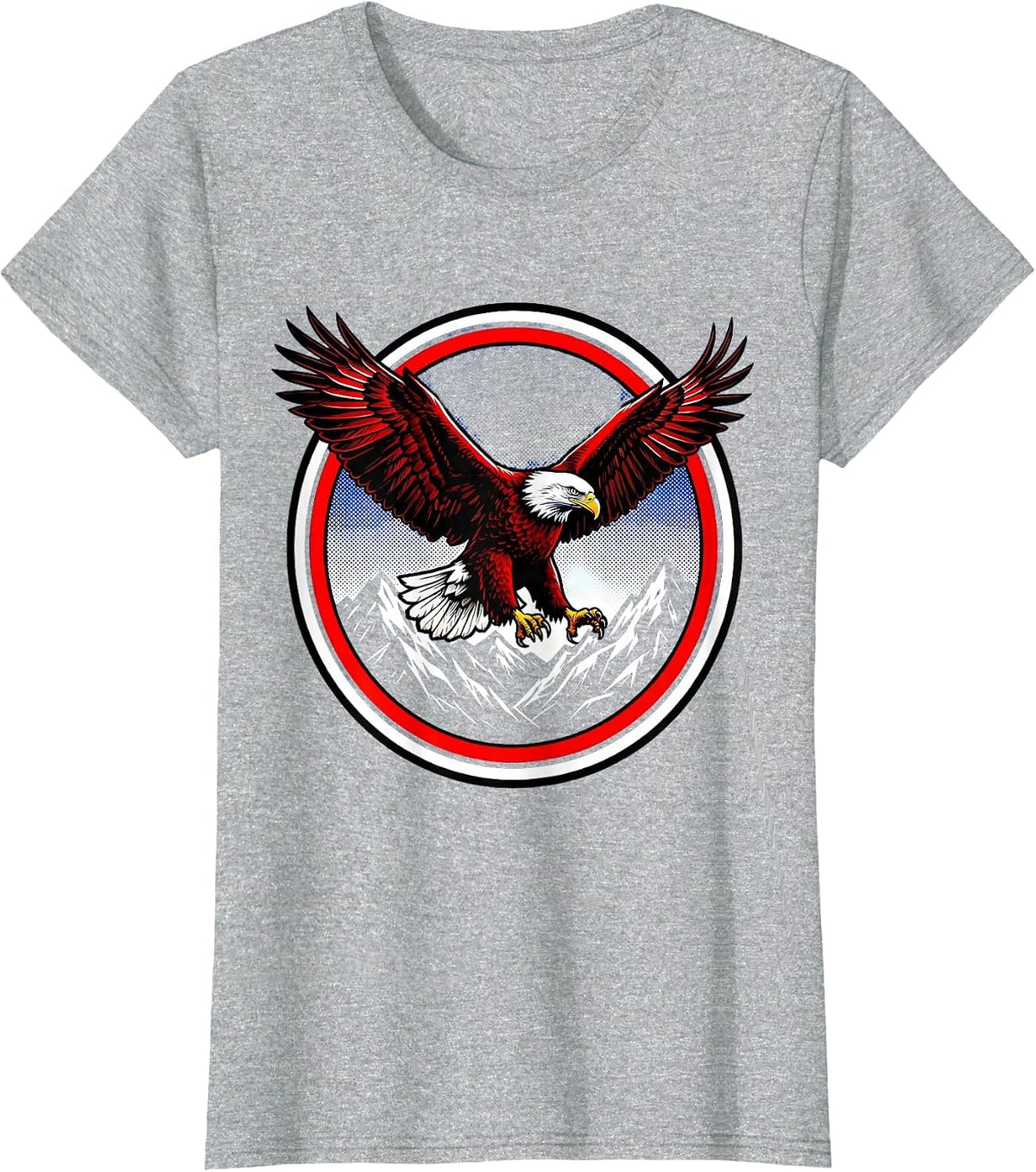 Bald Eagle Soaring Over Mountains Red White Blue T-Shirt - Heather Grey