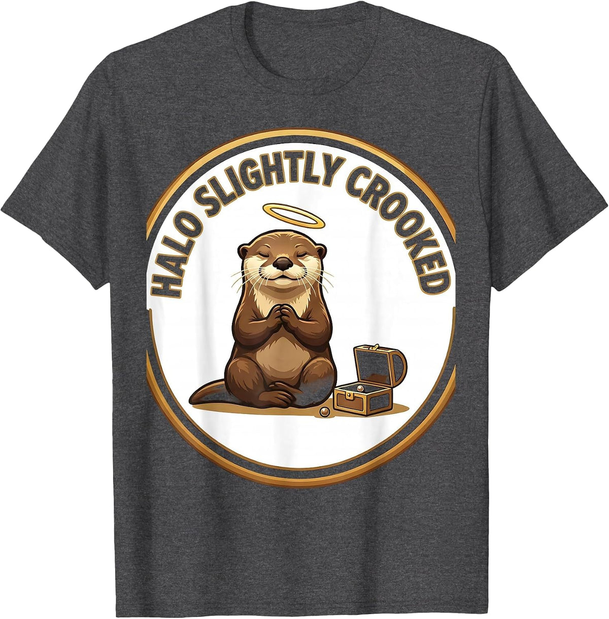 Men's Halo Slightly Crooked Funny Otter Lover Animal Humor T-Shirt - Dark Heather Grey