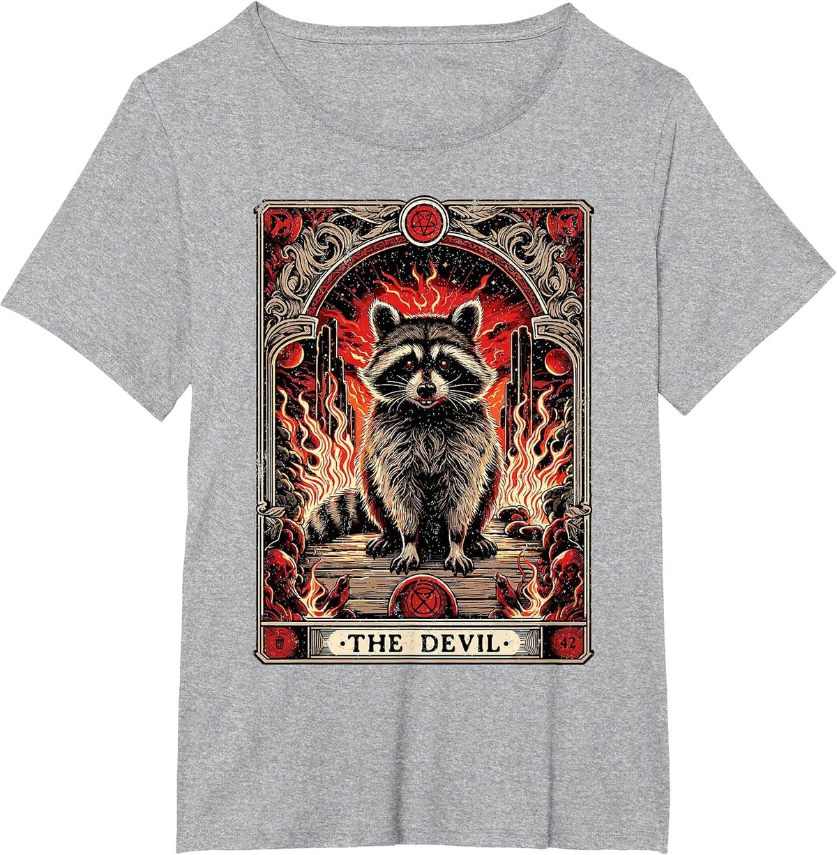 Tarot Card The Devil Satan Gothic Occult Goth Raccoon T-Shirt - Heather Grey
