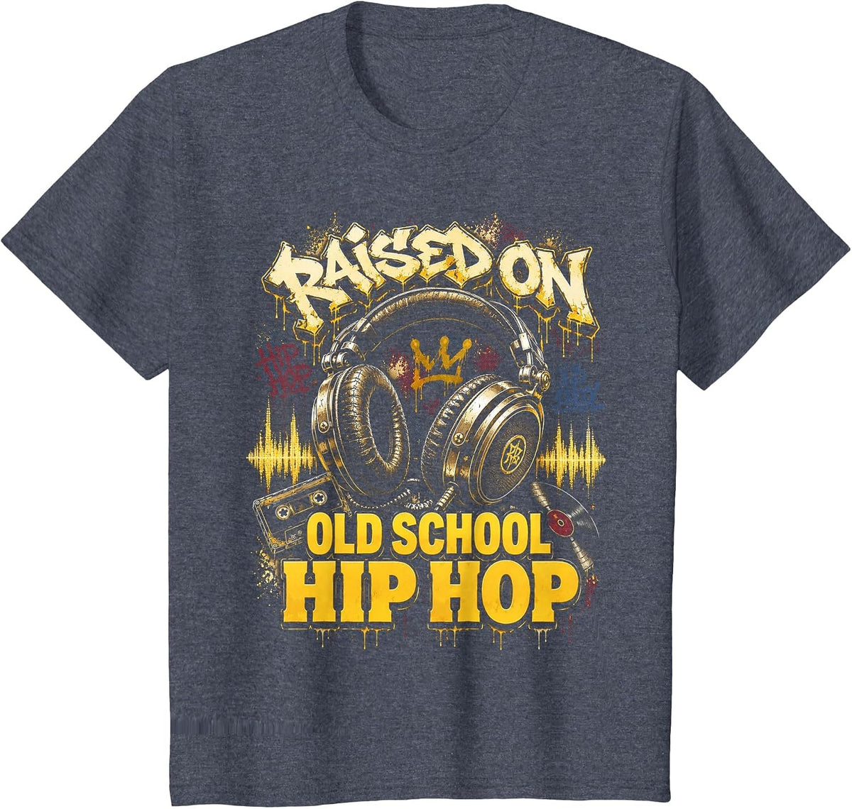 Raised On Old School Hip Hop Cassette Graffiti Rap T-Shirt, Youth, Heather Blue, X-Small - As Pictured