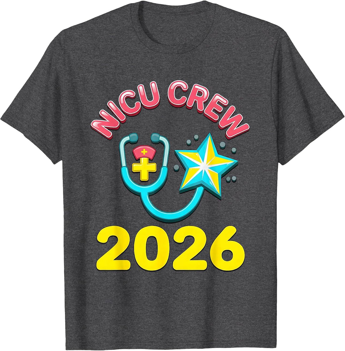 Men's NICU Crew 2026 Gummy Jelly Pop Nurse Crew New Years Eve T-Shirt - Dark Heather Grey