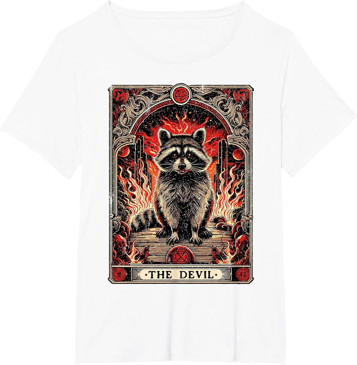 Tarot Card The Devil Satan Gothic Occult Goth Raccoon T-Shirt - White
