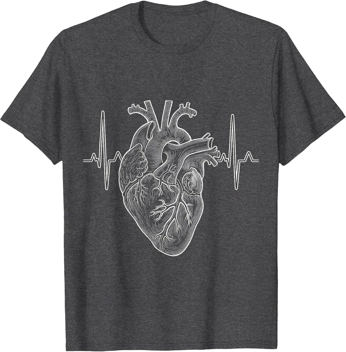 ICU Nurse Human Heart ECG Monitor Graphic T-Shirt - Dark Heather Grey