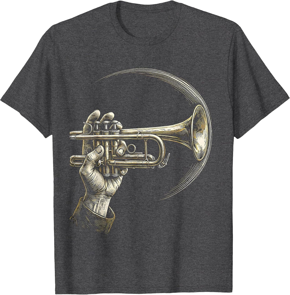 Trumpet Wand Woodcut Engraving Band Musician Humor T-Shirt - Dark Heather Grey