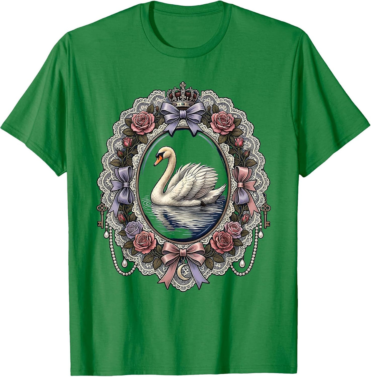 Men's Gigi Swan Moonlit Water Illustration T-Shirt - Kelly Green