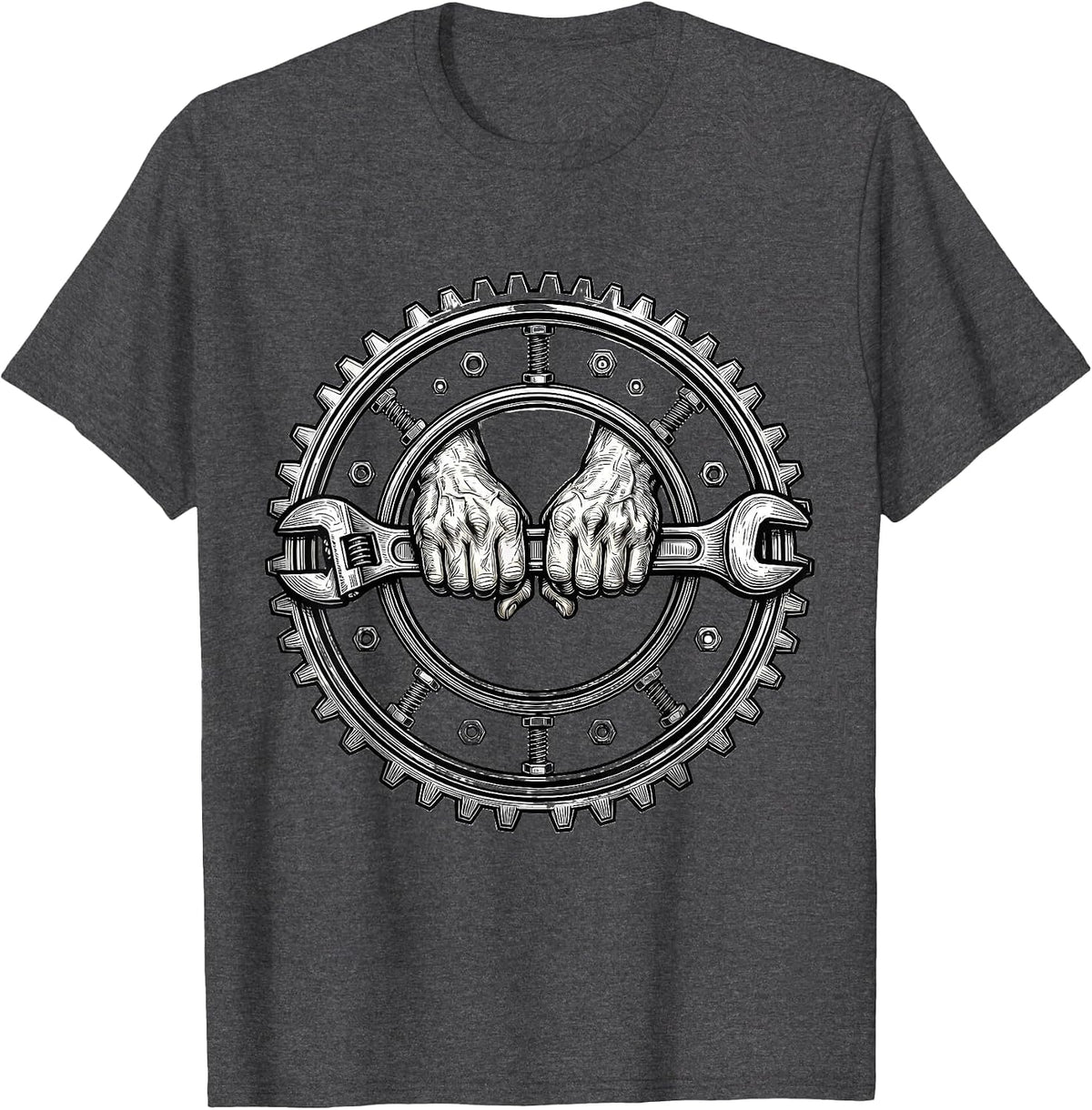 Mechanic Torque Wrench Grip Graphic Design T-Shirt - Dark Heather Grey
