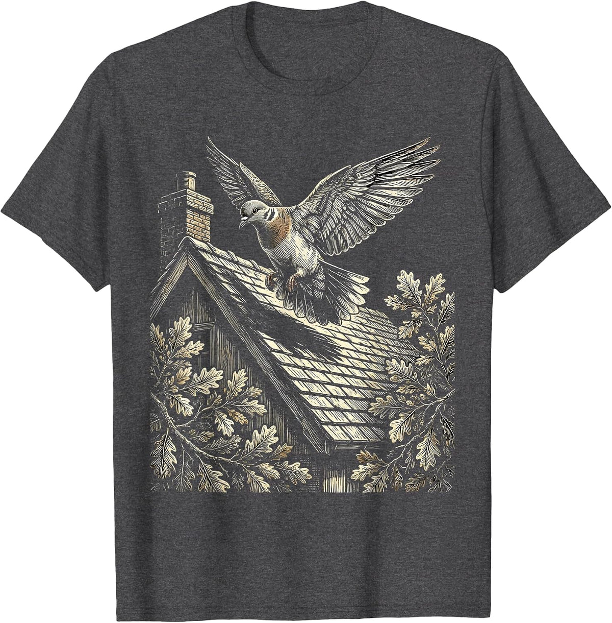 Altruismo House Dove Landing on Cottage Rooftop T-Shirt - Dark Heather Grey