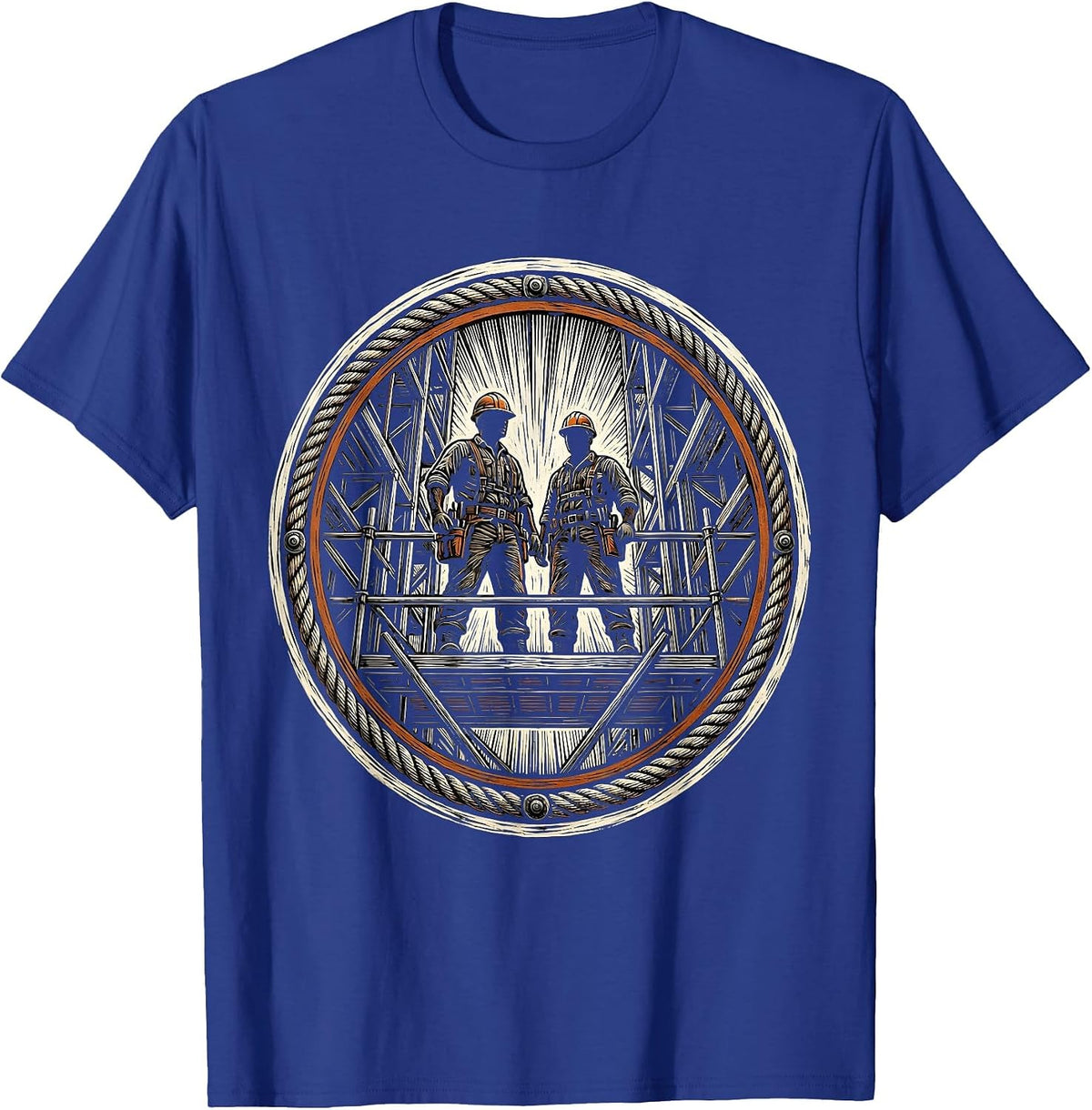 Labor Day Skyscraper Scaffolding Workers Graphic T-Shirt - Royal Blue