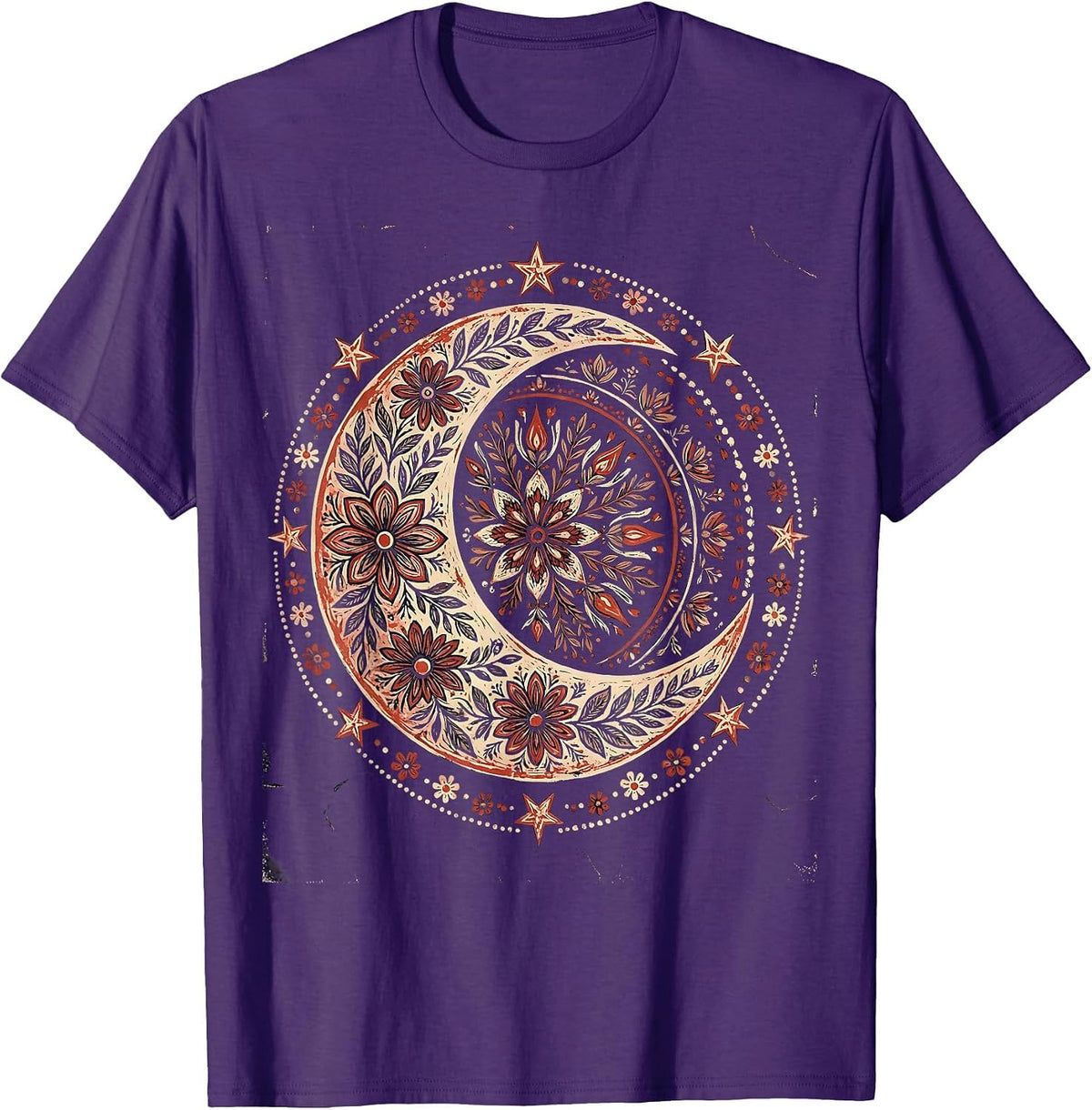 Patriotic Crescent Moon and Stars Illustration T-Shirt - Purple