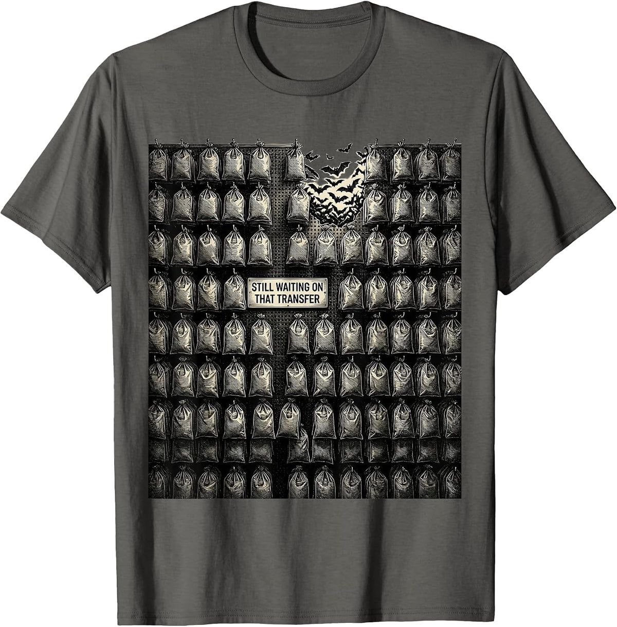 Men's Still Waiting On That Transfer Funny Pharmacy Halloween T-Shirt - Asphalt Grey