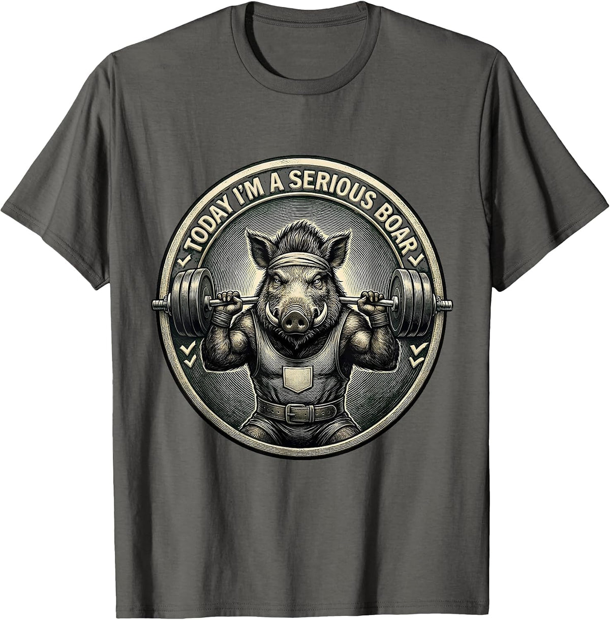 Men's Today I'm A Serious Boar Funny Gym Weightlifting Workout T-Shirt - Asphalt Grey