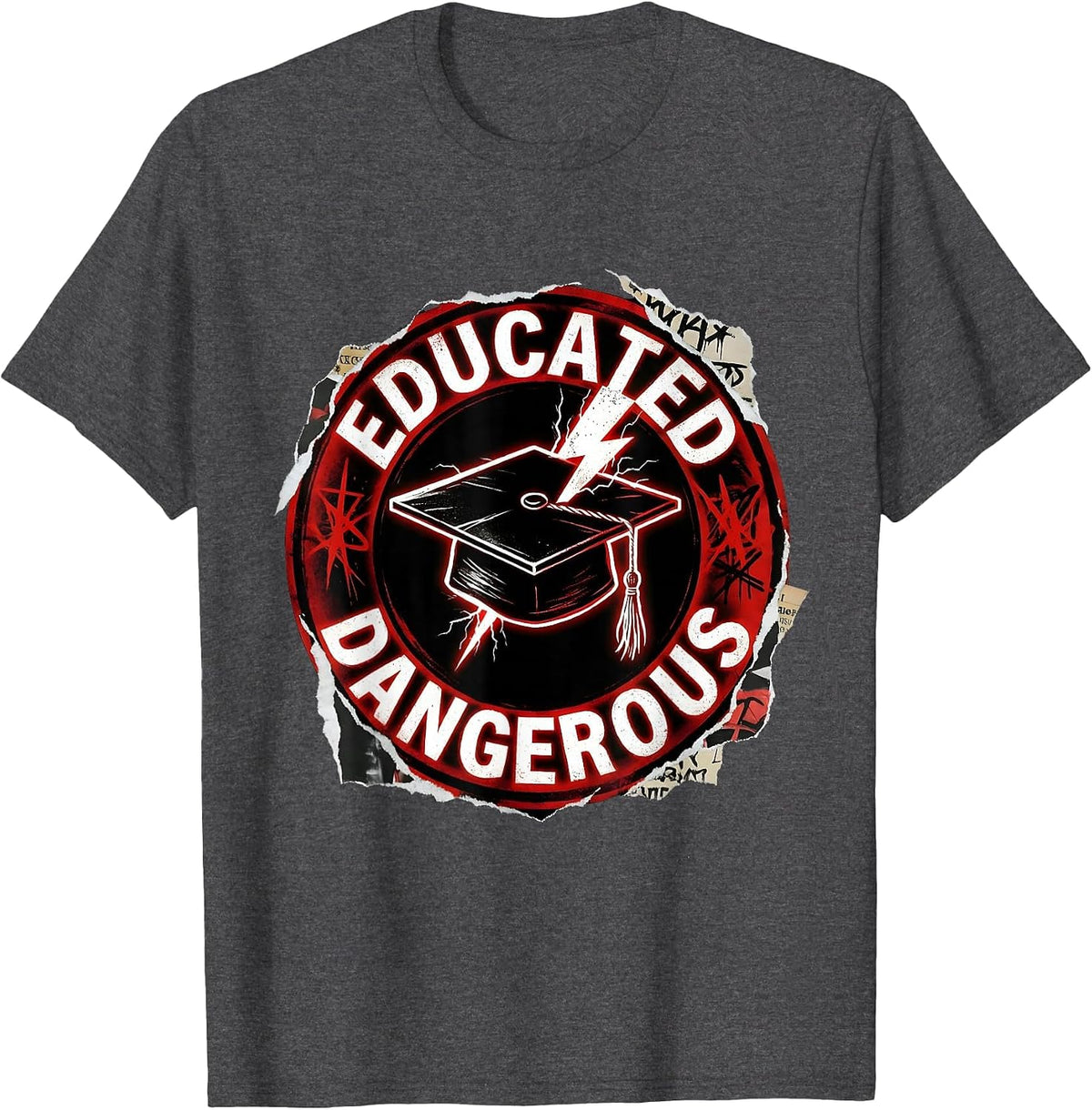 Educated & Dangerous Collegiate Punk Metal Design T-Shirt - Dark Heather Grey