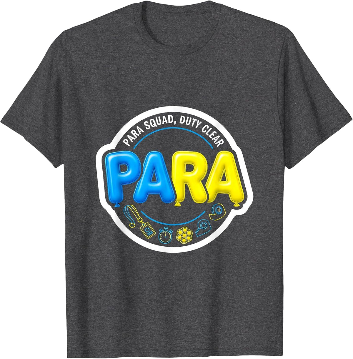 Men's Para Squad Duty Clear Sticker Style Back To School T-Shirt - Dark Heather Grey