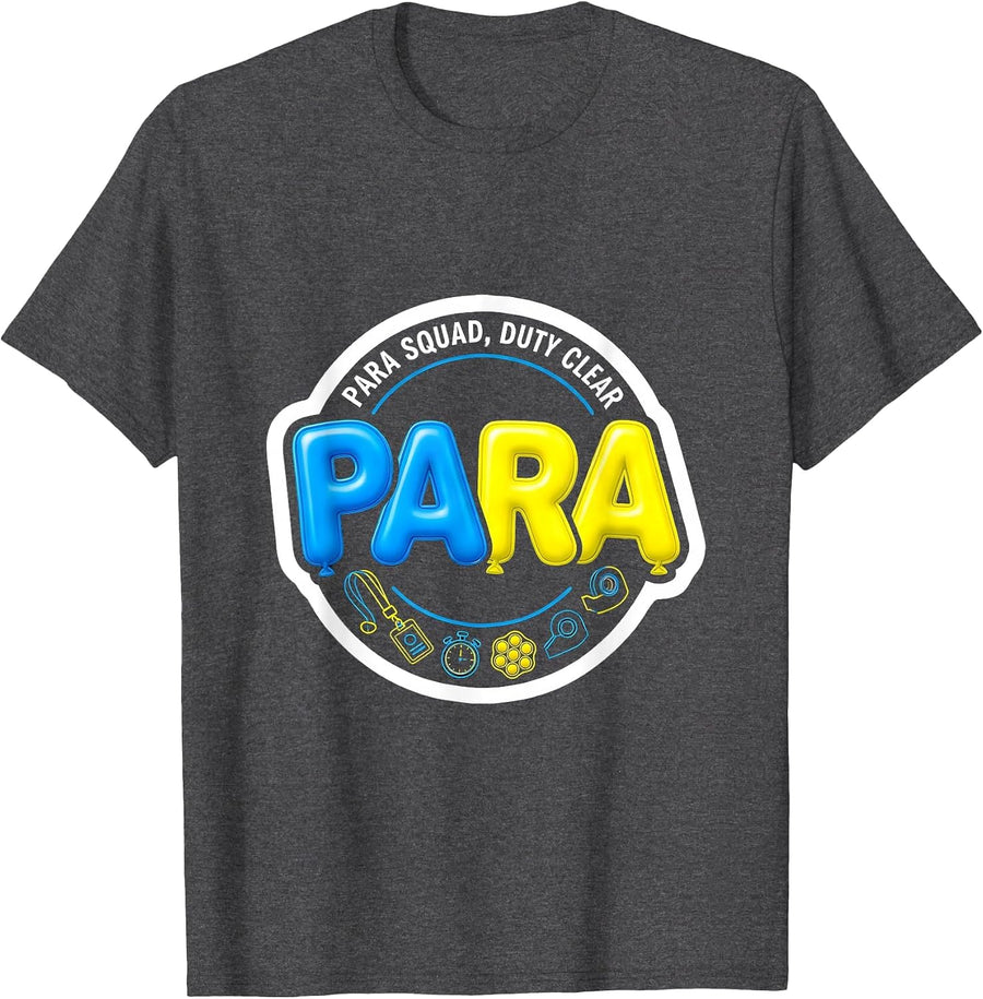 Men's Para Squad Duty Clear Sticker Style Back To School T-Shirt - Dark Heather Grey
