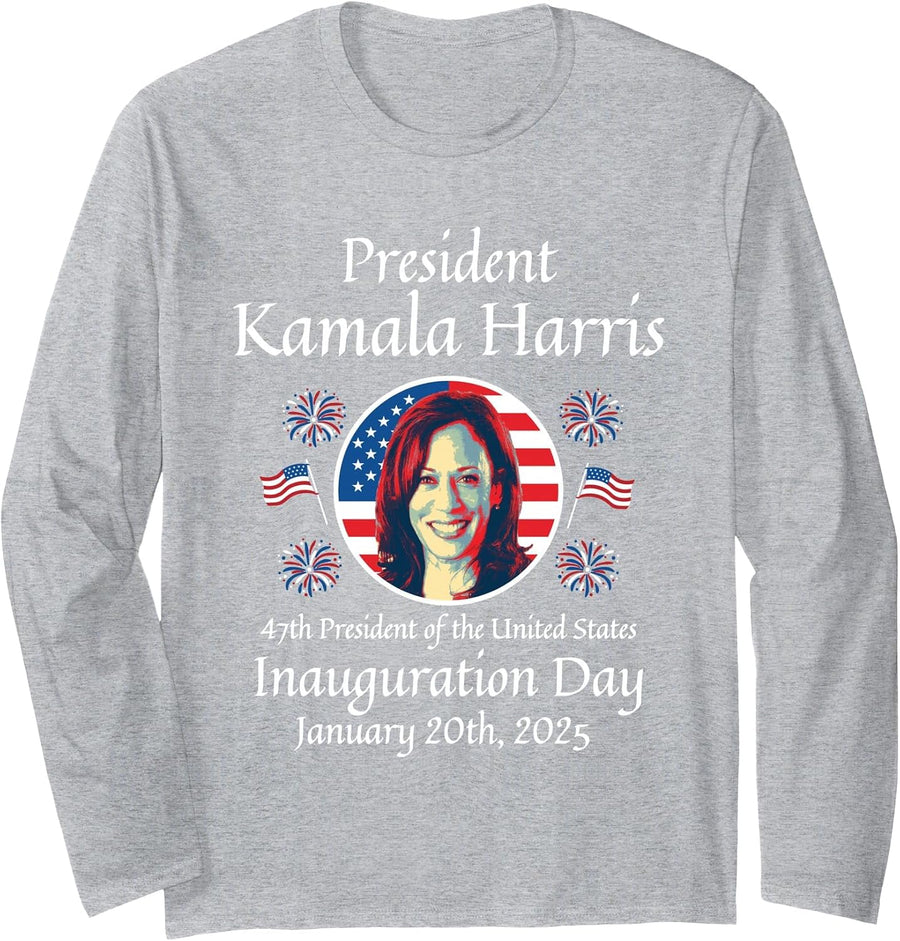 President Kamala Harris Inauguration 2025 Memorabilia Long Sleeve T-Shirt - Adult Unisex Heather Grey