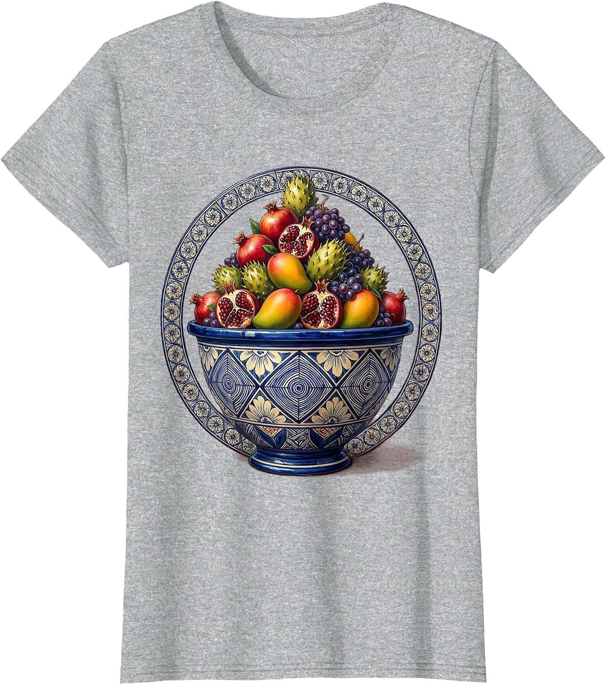Mexican Talavera Pottery Bowl Overflowing With Fruit T-Shirt - Heather Grey