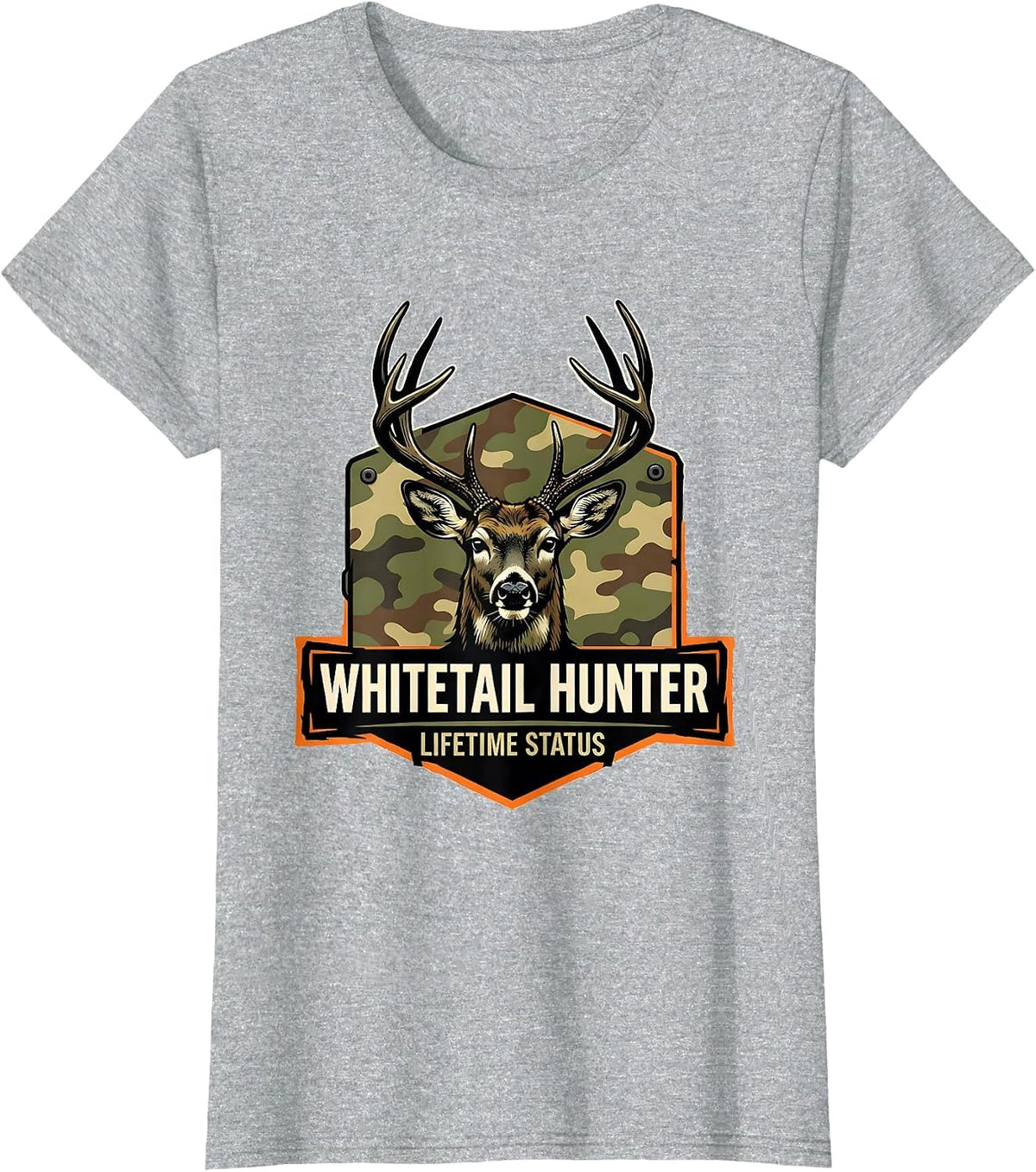 Whitetail Hunter, Lifetime Status Stencil Graphic Camo Dad T-Shirt - Heather Grey